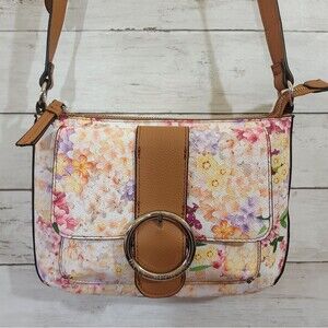 NWOT Dana Buchman Flower‎ Floral Crossbody Bag Silver Tone Hardware